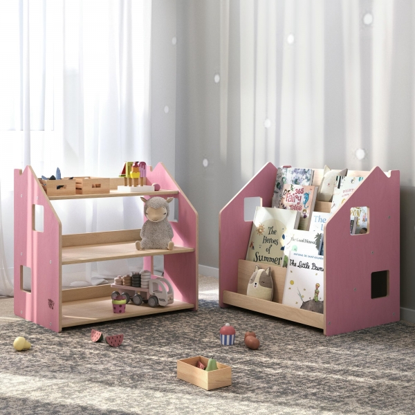 BusyKids Montessori Set Bücherregal & Spielzeugregal für Kinder - Rosa