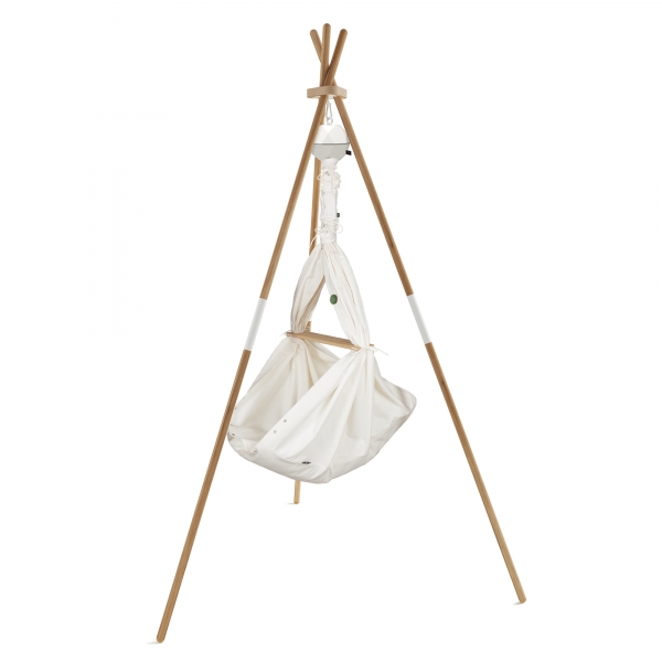 PAULI &amp; CO Federwiegen Motor Pure-Set Baby Premium &amp; Gestell Tripod natur/weiß - Natur Kreide