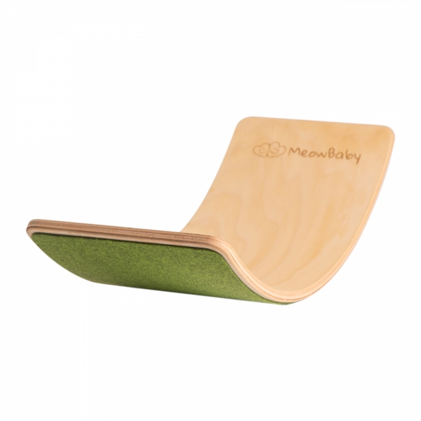 MeowBaby Balance Board grün mit Filz 80x30 cm aus Holz für Kinder, bis 200 kg