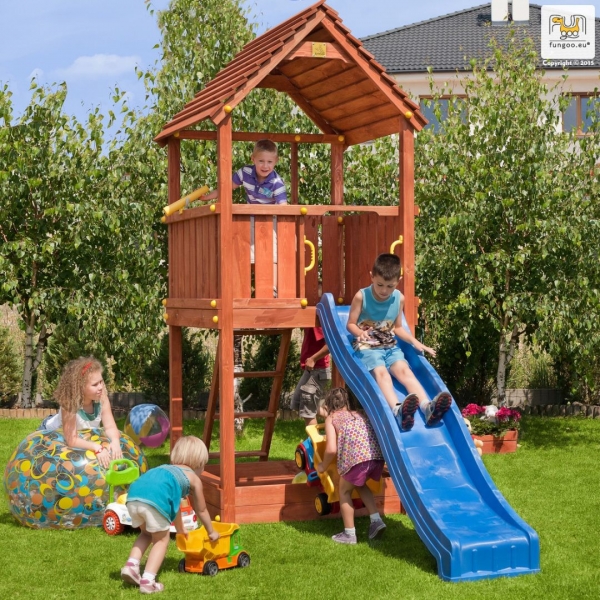 FUNGOO JOY Spielturm mit Rutsche und Sandkasten