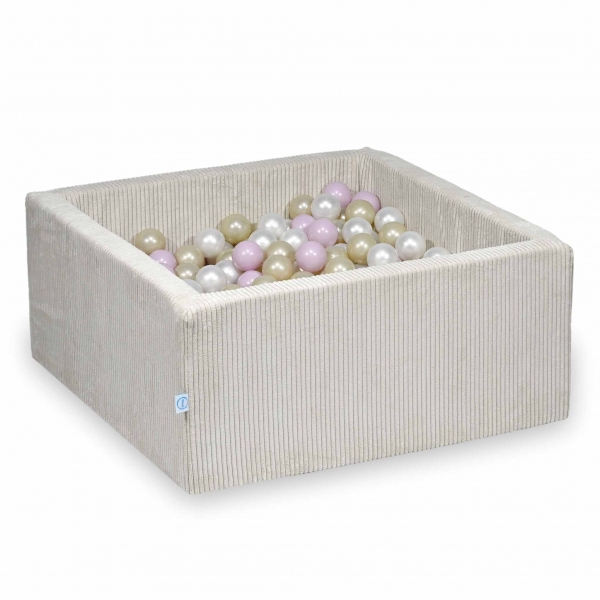 MiMii Bällebad 90x90x40cm Cord ivory beige mit 400 Bällen zum selber Gestalten nach Wunsch