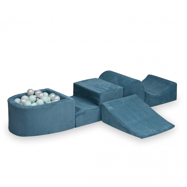MiMii Schaumspielset I Cord smoky blue mit Bällebad und 100 Bälle zum selber Gestalten