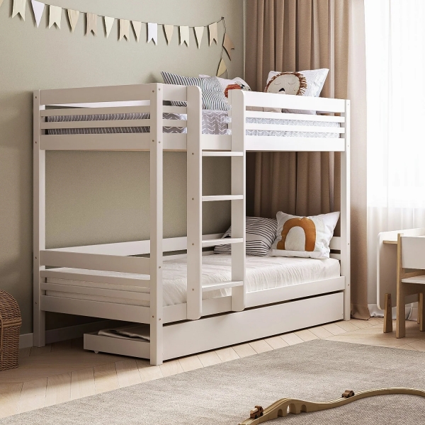 BusyKids Etagenbett TORI-MAX mit Leiter links 200 x 90 cm mit Aufbewahrungsschublade - Weiß