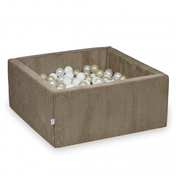 MiMii Bällebad 90x90x40cm Cord toffee brown mit 400 Bällen zum selber Gestalten nach Wunsch