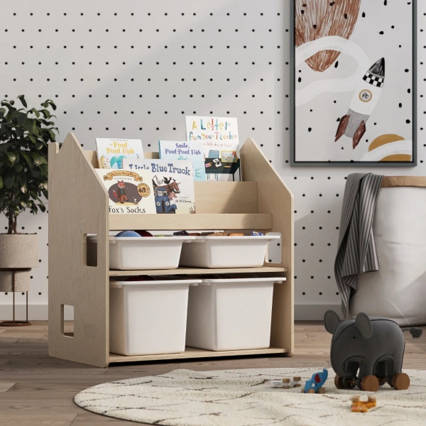 BusyKids Montessori 2-in-1 Bücherregal für Kinder - natura