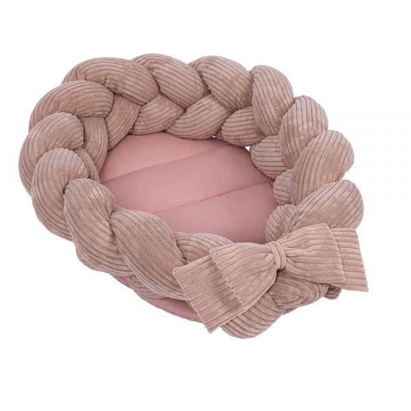 MeowBaby Babynestchen Cord mit geflochtener Bettschlange – Ästhetik powder pink