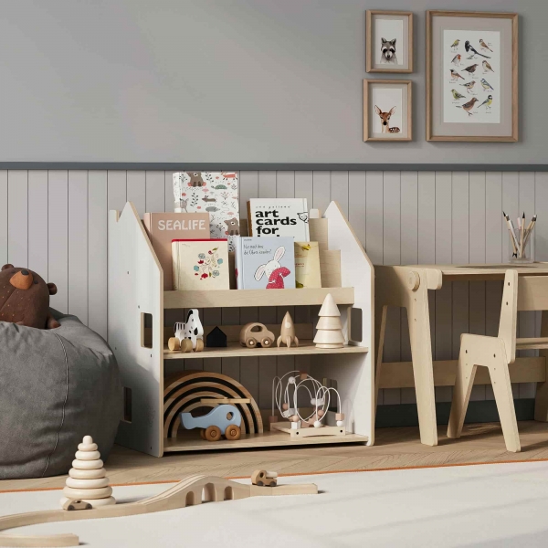 BusyKids Montessori 2-in-1 Bücherregal für Kinder - weiß