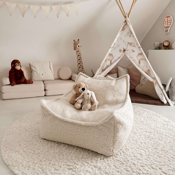 WIGIWAMA Sitzsack Sessel Creme | Teddy-Stoff