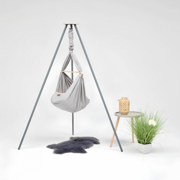 Design4Kids Federwiege Baby Classic mit TIPI-Gestell anthrazit - lichtgrau