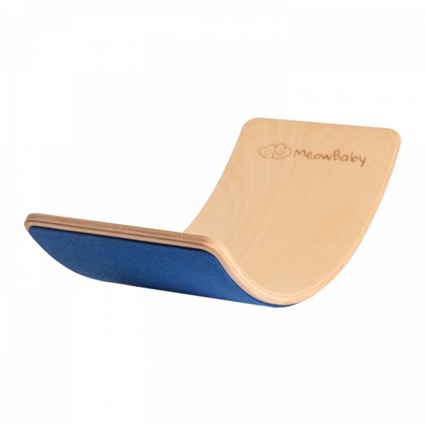 MeowBaby Balance Board blau mit Filz 80x30 cm aus Holz für Kinder, bis 200 kg