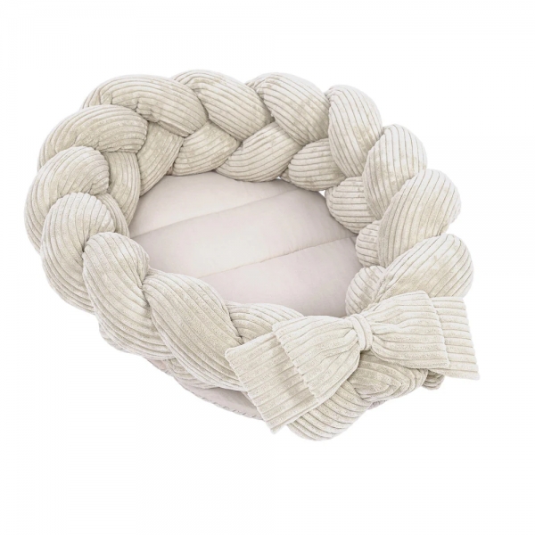 MeowBaby Babynestchen Cord mit geflochtener Bettschlange – Ästhetik ecru/beige