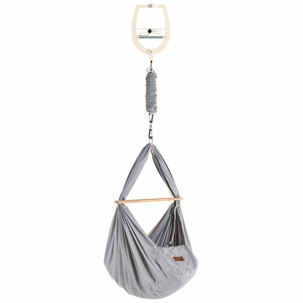 SCHMUSEWOLKE Federwiege mit Schafwoll-Matratze &amp; Türklammer - Bio grey