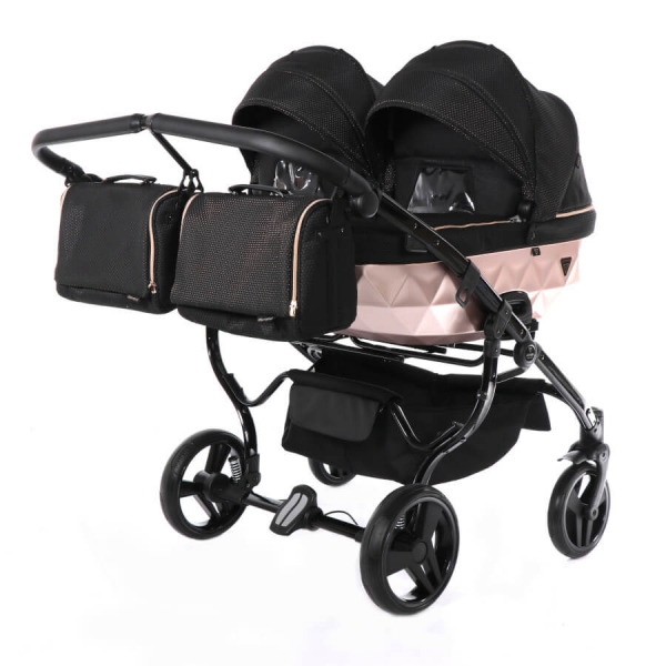 JUNAMA Zwillingskinderwagen Mirror Satin Duo 02 - schwarz/roségold