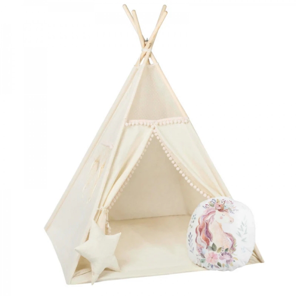 Design4Kids Tipi-Zelt M-Special Set Beady Mist Unicorn - creme