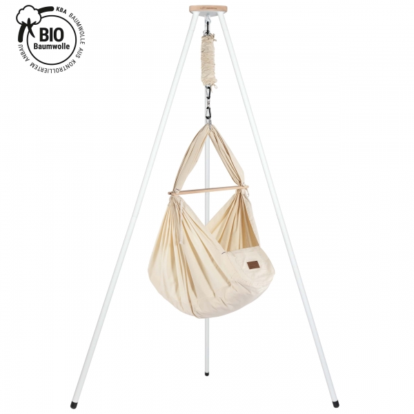 SCHMUSEWOLKE Federwiegen-Set mit Schafwoll-Matratze &amp; Gestell TIPI weiß - Bio