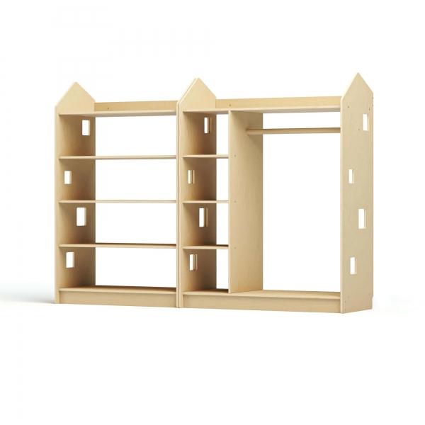 BusyKids Montessori Set Offenes Kinderregal & Kinderkleiderschrank in Hausform
