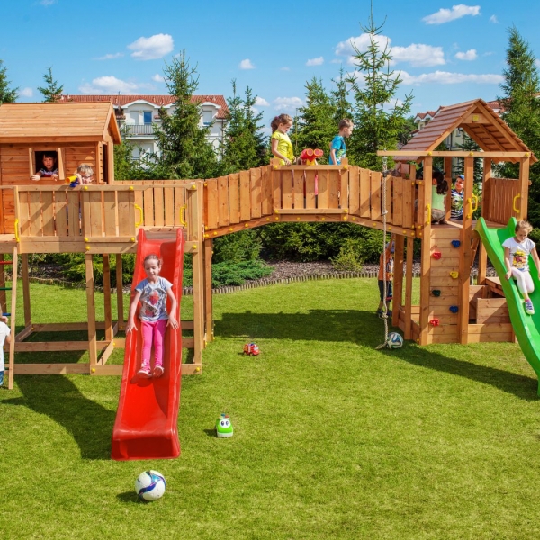 FUNGOO MAXI Set Joyful Castle - Klettergerüst mit Kletterwand und 2 Rutschen