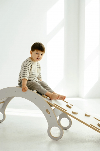 BabyWood Balancewippe/Rocker mit Rutsche - Kletterwand M - weiß