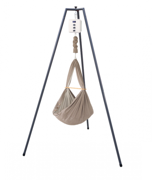 QOOKIE Swing Federwiege mit Motor Cube und Gestell anthrazit - mokka