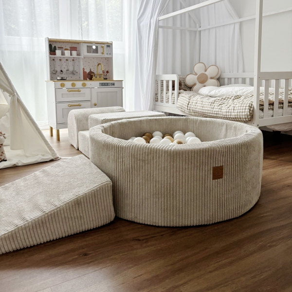 MeowBaby Schaumspielset Ästhetik Cord ecru/beige mit Bällebad und 200 Bälle