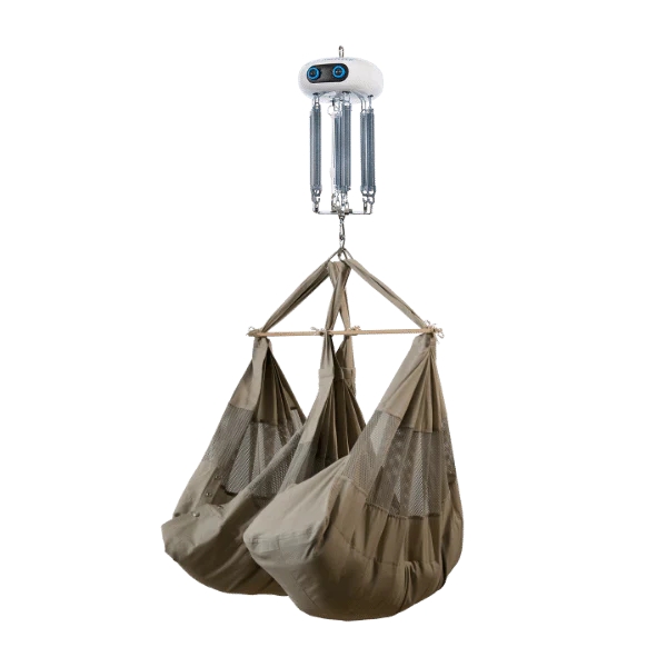swing2sleep Federwiege für Zwillinge mit Motor maly &amp; cosy2sleep natur