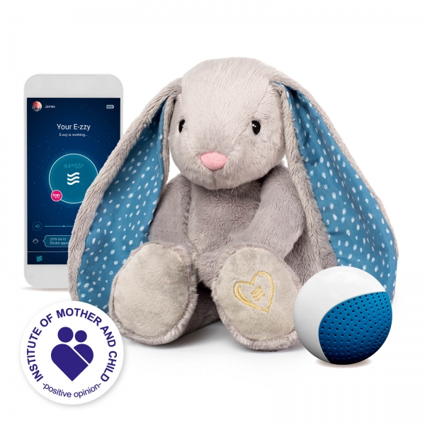 WHISBEAR Baby Einschlafhilfe - Summendes Kaninchen grau mit App-Funktion