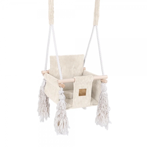 MeowBaby Babyschaukel Cord im Quadrat-Design - Ästhetik vanilla