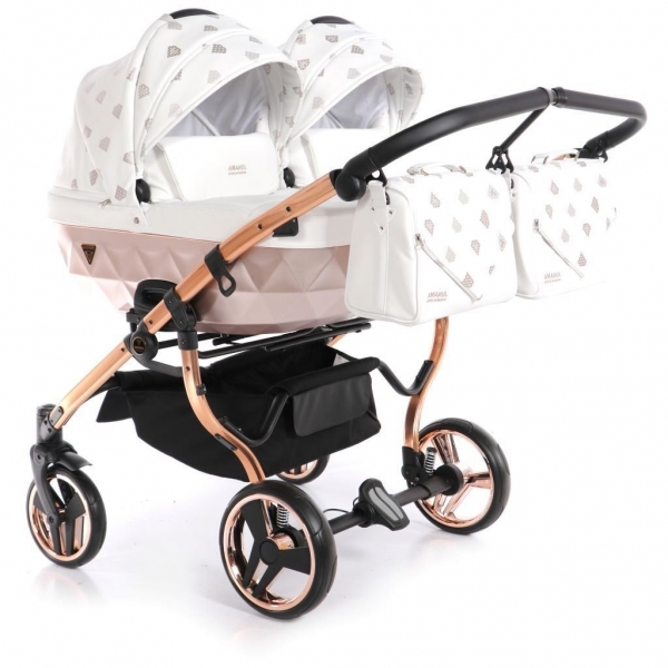 JUNAMA Zwillingskinderwagen Glow Duo 01 - weiß/roségold