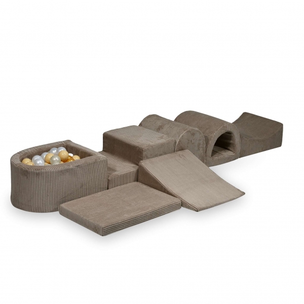 MiMii Schaumspielset XXL Cord toffee brown mit Bällebad und 100 Bälle zum selber Gestalten
