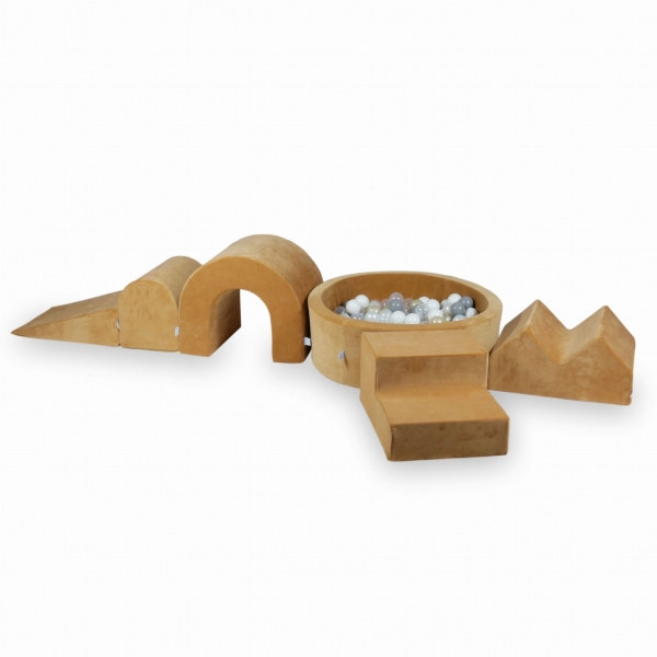 MiMii Schaumspielset XXL VELVET Soft caramel mit Bällebad 110x30 cm und 400 Bällen zum Gestalten