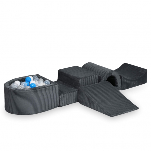 MiMii Schaumspielset II Cord graphite grey mit Bällebad und 100 Bälle zum selber Gestalten
